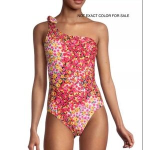 Decree NWOT Women's Asymmetric Floral One Piece Swimsuit Sz Large Pad Shelf Bra*